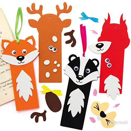 Baker Ross AX207 Woodland Animal bokmärkeskit paket med 8, gör ditt eget bokmärke för kreativa konst och hantverksprojekt lära dig läsa 5051174108080