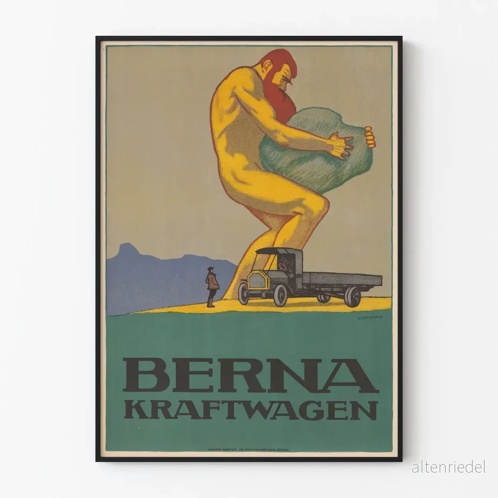 Vintageposter Berna Kraftwagen - Industriell väggdekoration