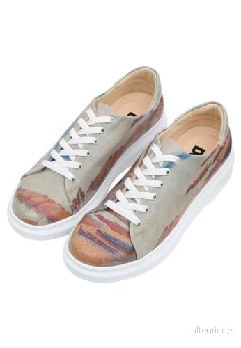 DOGO Kvinnors veganläder grå sneakers Fishermans House Motif 41, Färg: grå, 41 EU 8680544238576