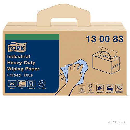 Tork 130083 Extra starka industriella papperstorkardukar med W7 mobiltelefon Box System/3 lagers pappershanddukar i blått/premiumkvalitet / 1 x bärbar låda 38,5 32,4 cm (B L) 7322540183849