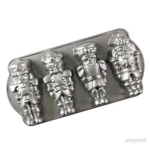 Nordic Ware Nötknäpparen godis kakelettpanna, julbakform, gjuten aluminium kakform, muffinsbricka för minitårtor, tillverkad i USA, färg: silver 11172929778