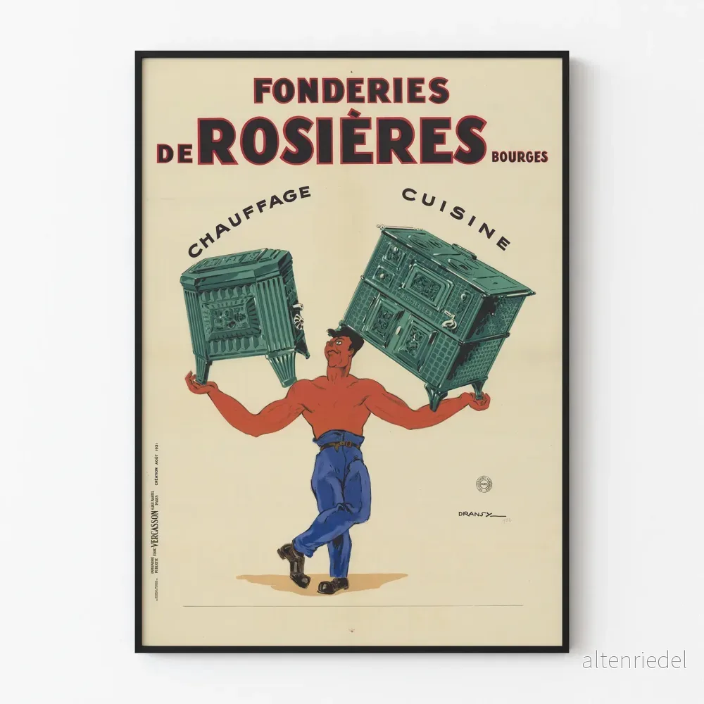 Vintageposter Fonderies de Rosières Uppvärmning och Matlagning