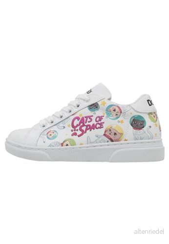 DOGO Unisex barn vegan vita sneakers katter av rymden mönster, Material: Polyester, 29 EU 8680544245581