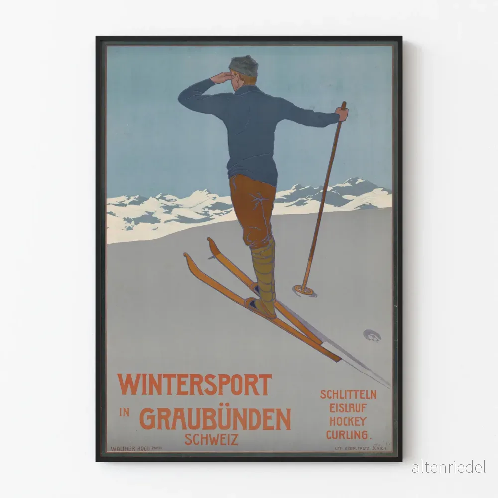 Vintageposter för vintersport i Graubünden, Schweiz