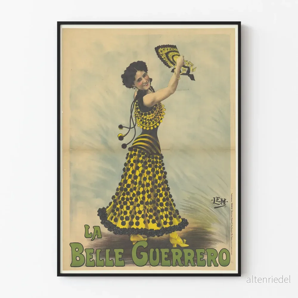 Vintageposter La Belle Guerrero dansös i gul klänning Vintageposter La Belle Guerrero dansös i gul klänning
