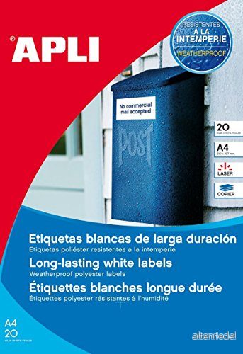 APLI 12112 Väderbeständiga vita etiketter 45,7 x 21,2 mm 20 ark 8410782121121