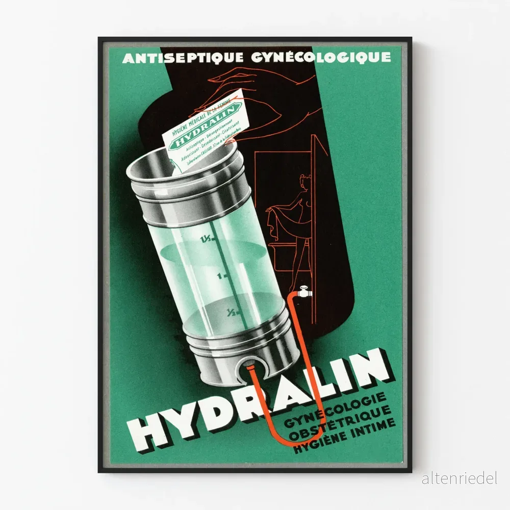 Vintageposter för Hydralin antiseptisk gynekologisk för väggdekoration