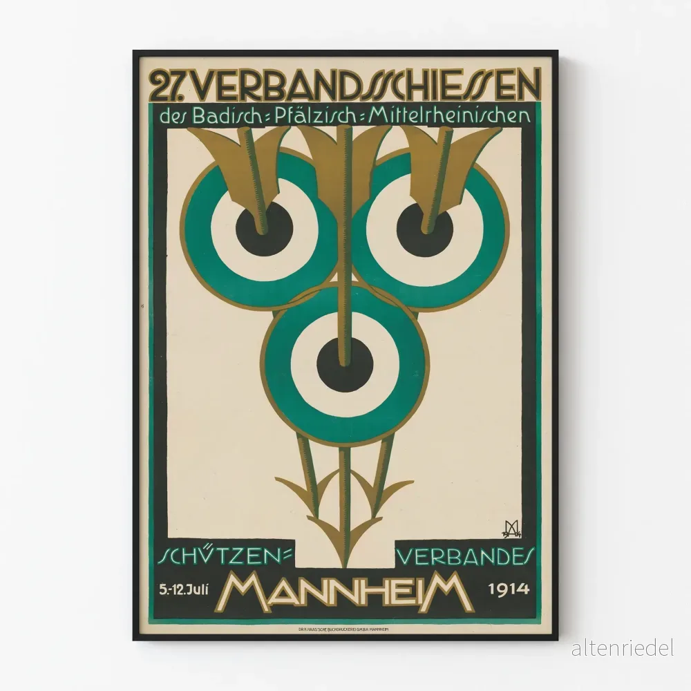 Vintageposter för skjuttävling Mannheim 1914 väggdekoration