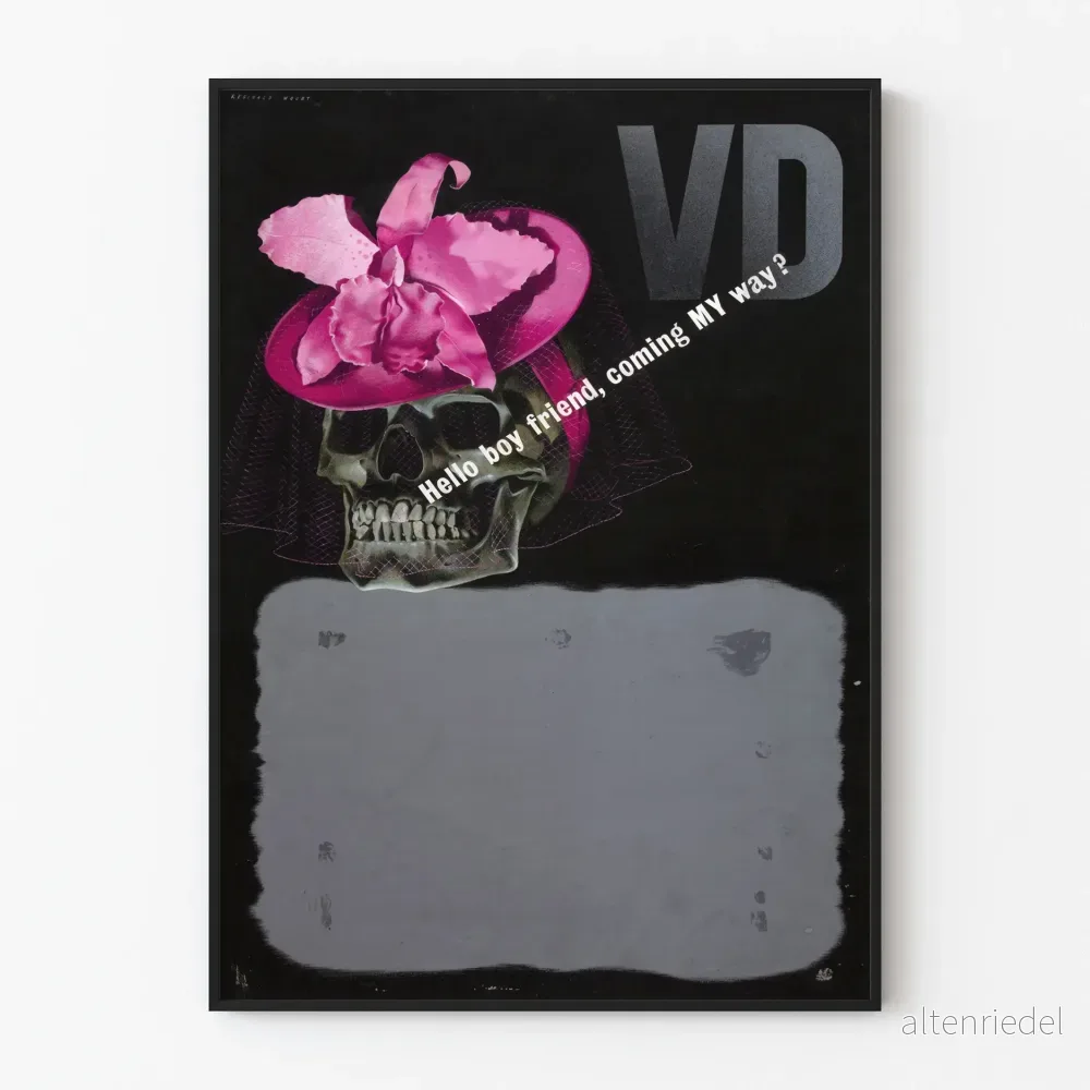 Dekorativ poster med skalle och rosa hatt i popkonststil Dekorativ poster med skalle och rosa hatt i popkonststil