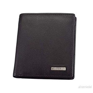 Alassio miniplånbok i hög format, av äkta läder, med metalllemblem, insida karbonoptik myntbörs, 10 cm, svart 4021068423026