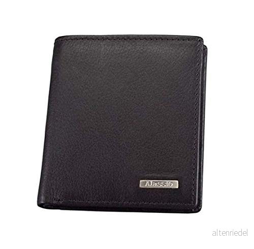Alassio miniplånbok i hög format, av äkta läder, med metalllemblem, insida karbonoptik myntbörs, 10 cm, svart 4021068423026
