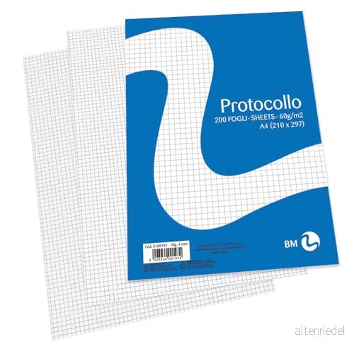 BM BeMore papper Protokoll A4, 0100193, Stripning 4 mm, 4mm kvadrat, 60 gsm Blister med 200 ark 8008234040870 BM BeMore papper Protokoll A4, 0100193, Stripning 4 mm, 4mm kvadrat, 60 gsm Blister med 200 ark 8008234040870