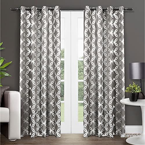 Exklusiv hemmodo metallisk geometrisk fönstergardin panel par med öljetopp 54x96 Svart pärla 642472008896