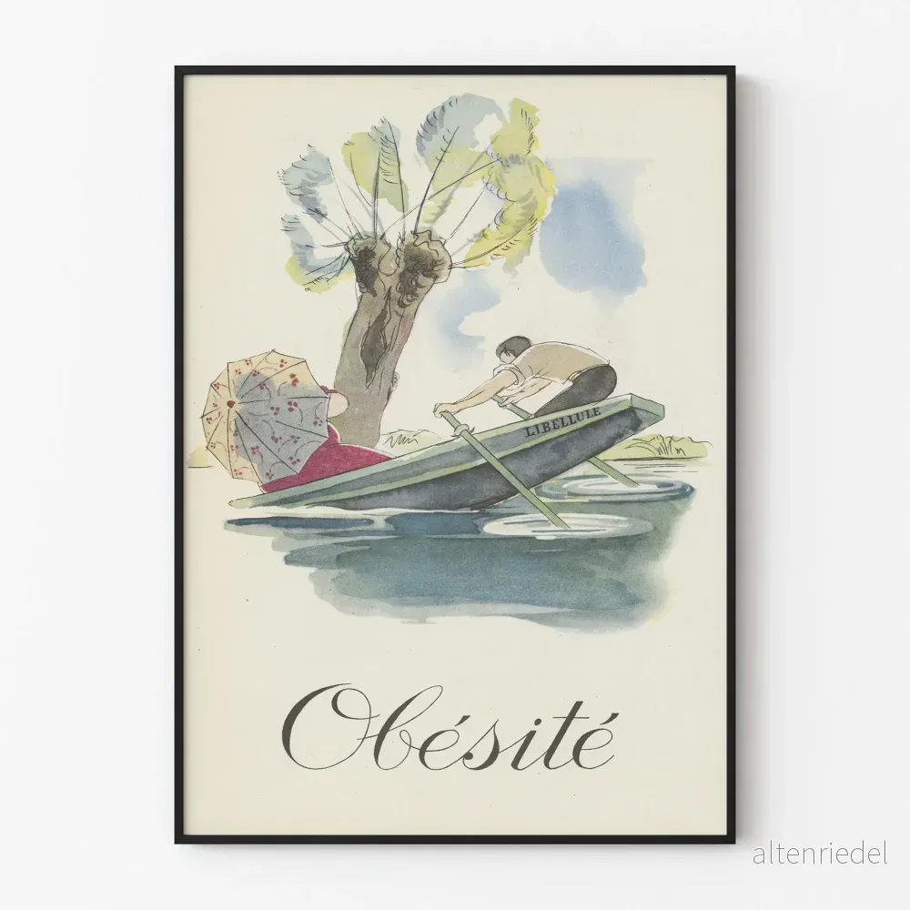 Vintageposter Obesitas illustration kanotpaddling