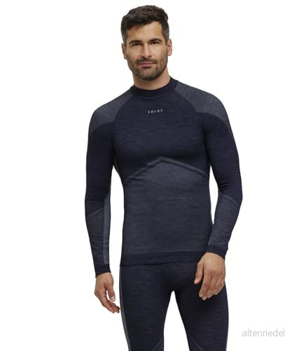 FALKE herr Baselayer Shirt Wool Tech Trend Round Neck M L/S SH ull funktionsmaterial snabbtorkande 1 styck, blå (Space Blue 6116), S 4067112352010