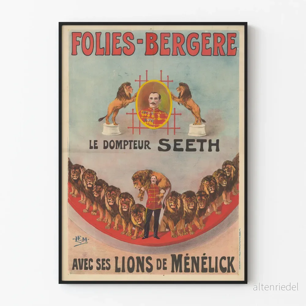Vintageposter Folies-Bergère: Tämjaren Seeth och hans lejon från Ménélick