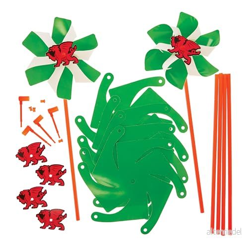 Baker Ross FX989 Väderkvarn med Wales flagga 6 pack, St Davids Day pysselkit för barn 5063067009497