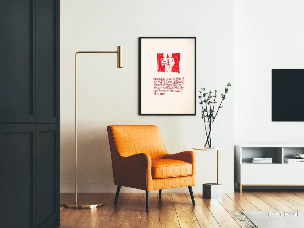 Minimalistisk poster med illustration och handskriven röd text - Bild 2