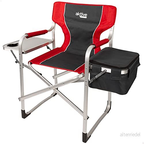 Aktive 63000 Bärbar hopfällbar campingstol med hållare ara flaskor och termisk påse Fällbar 61x48x92,5cm Robust lätt Rullande regissörstol 8412842630000