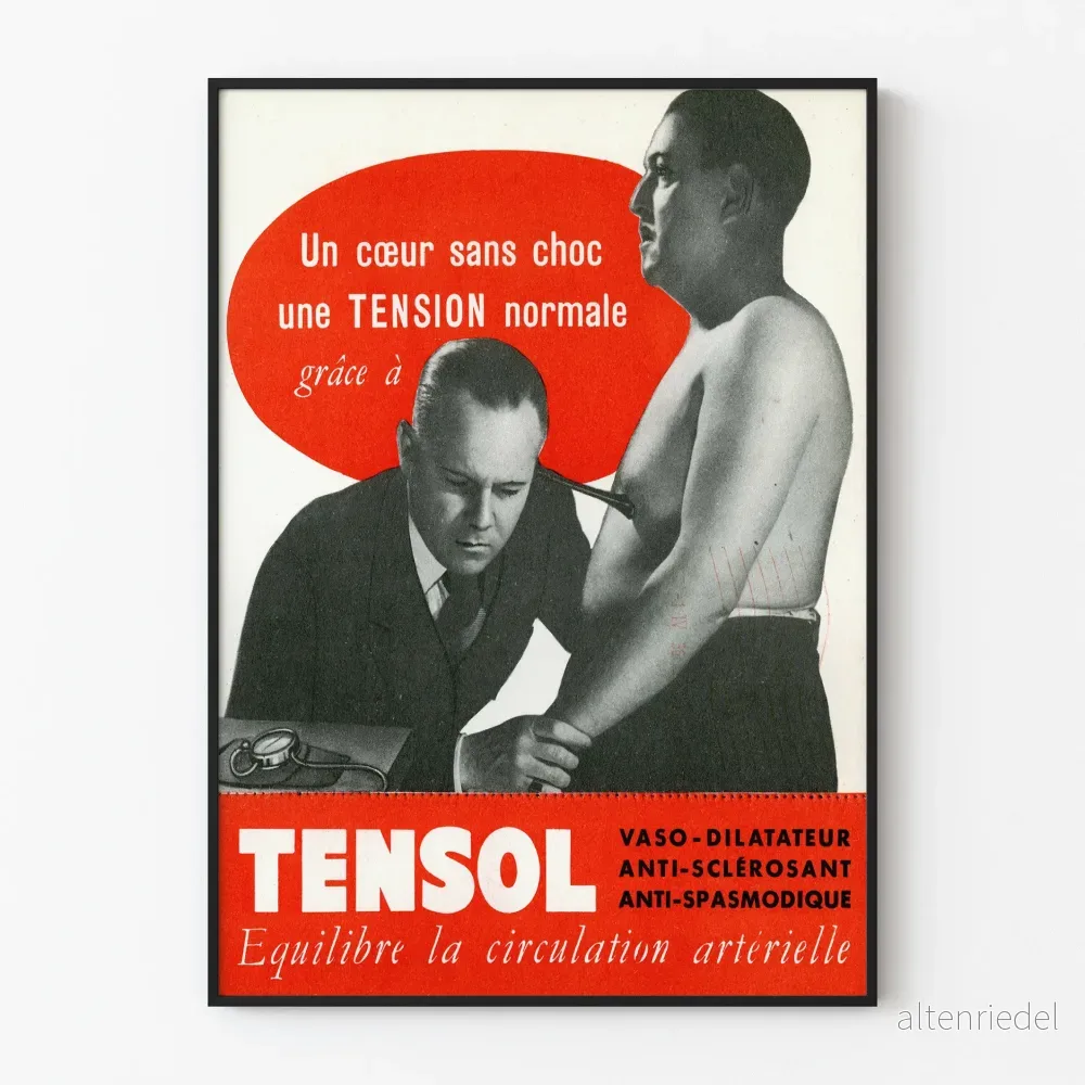Vintage affisch Tensol för väggdekoration av hjärt- och kärlhälsa Vintage affisch Tensol för väggdekoration av hjärt- och kärlhälsa