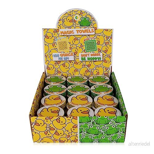 Accentra Magic Towel "Happy Animals" 48 Pieces with Duck and Frog Motifs, Wash Cloth 27 x cm, as raffle prize, party gifts for children's birthday or wedding, bulk pack 4015953692918
