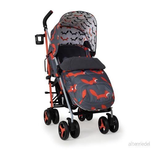 Cosatto Supa 3 barnvagn med fotmuff lätt från födseln till 25 kg enkel, kompakt, paraplyvikning, stor kundvagn, bärhandtag (träkol Mister Fox) 5021645068441