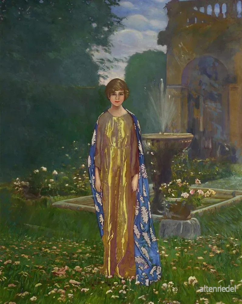 Målning Dame dans le jardin près d'une fontaine au printemps - Léon Kamir - Kaufmann | Konsttryck - Bild 2
