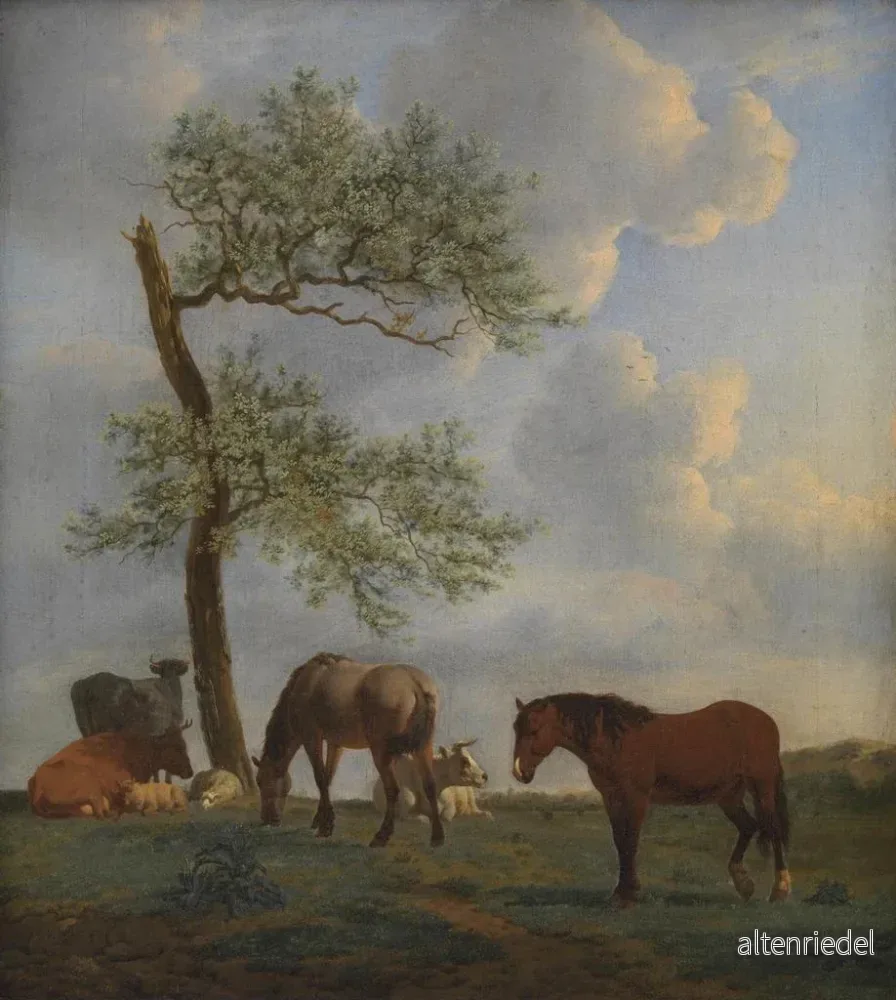 Målning av betesmark med hästar och nötkreatur - Adriaen van de Velde | Konsttryck - Bild 2