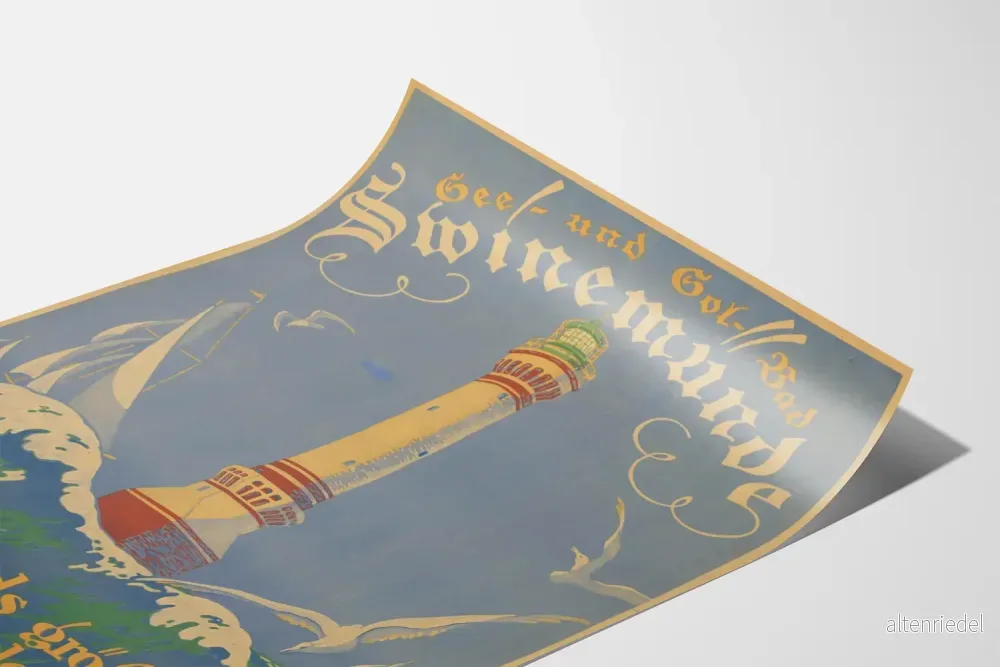 Vintageposter See- und Solbad Swinemünde med fyr och vågor - Bild 3