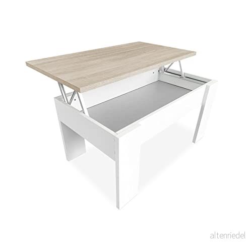 Duérmete Online 0 upphöjt soffbord, vardagsrum eller matsal, vit finish med lock Cambria, mått: 90 cm (B) x 50 (H) 4657 cm, trä, 46/57 8445355087450