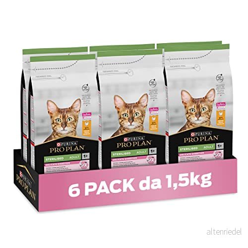 Purina Pro Plan Sterilised Delicate Digestion vuxna, 1+ kycklingkroketter, 6 förpackningar om 1,5 kg 7613036520003