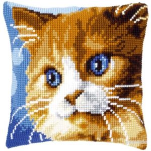 Vervaco röd katt korskudde/stickkudde förtryckt, bomull, flerfärgad, 40 x 0,3 cm 5413480407361