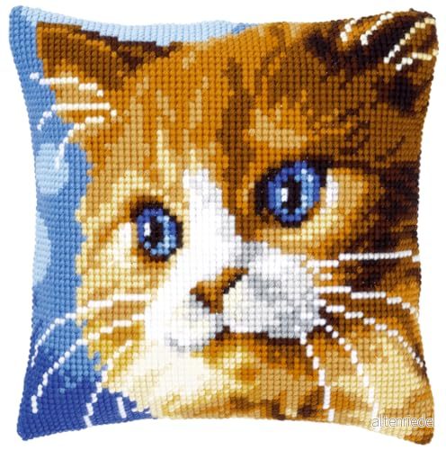 Vervaco röd katt korskudde/stickkudde förtryckt, bomull, flerfärgad, 40 x 0,3 cm 5413480407361