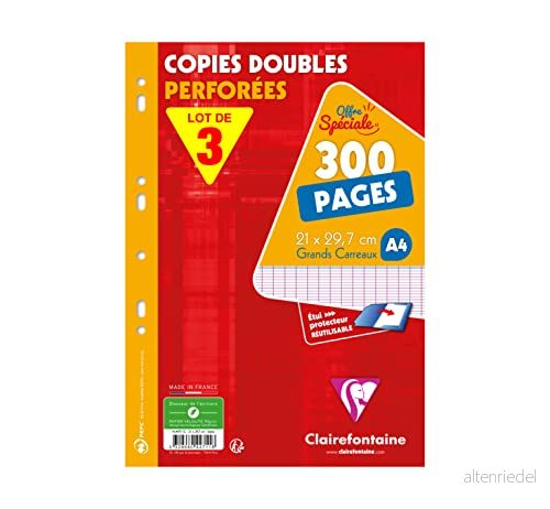 Clairefontaine 447111AMZC Set med 3 fodral 300 dubbla kopior 21 x 29,7 cm stora fyrkanter 90 g 3329684471119