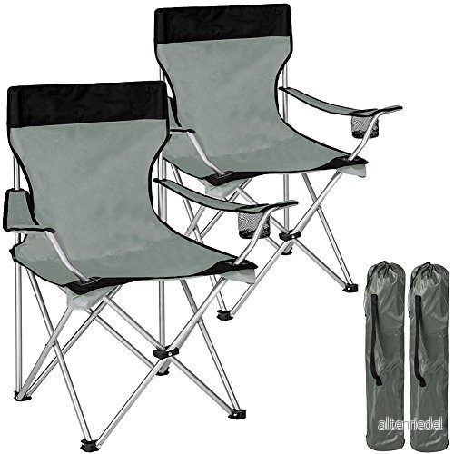 BAKAJI Par fällbara campingstolar med campingväska strandstol utomhus fiske stål och polyester dryckesfack smartphone (grå) 8050534666410