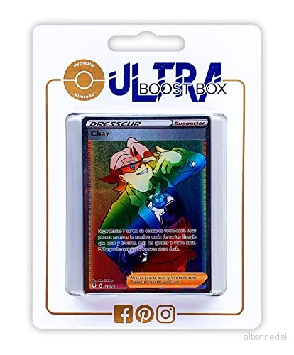 Chaz (Gordie) 223/192 Shiny Rainbow trainer Ultraboost X Epée et Bouclier 7 Évolution Céleste Box med 10 franska Pokémon kort 3701604901546