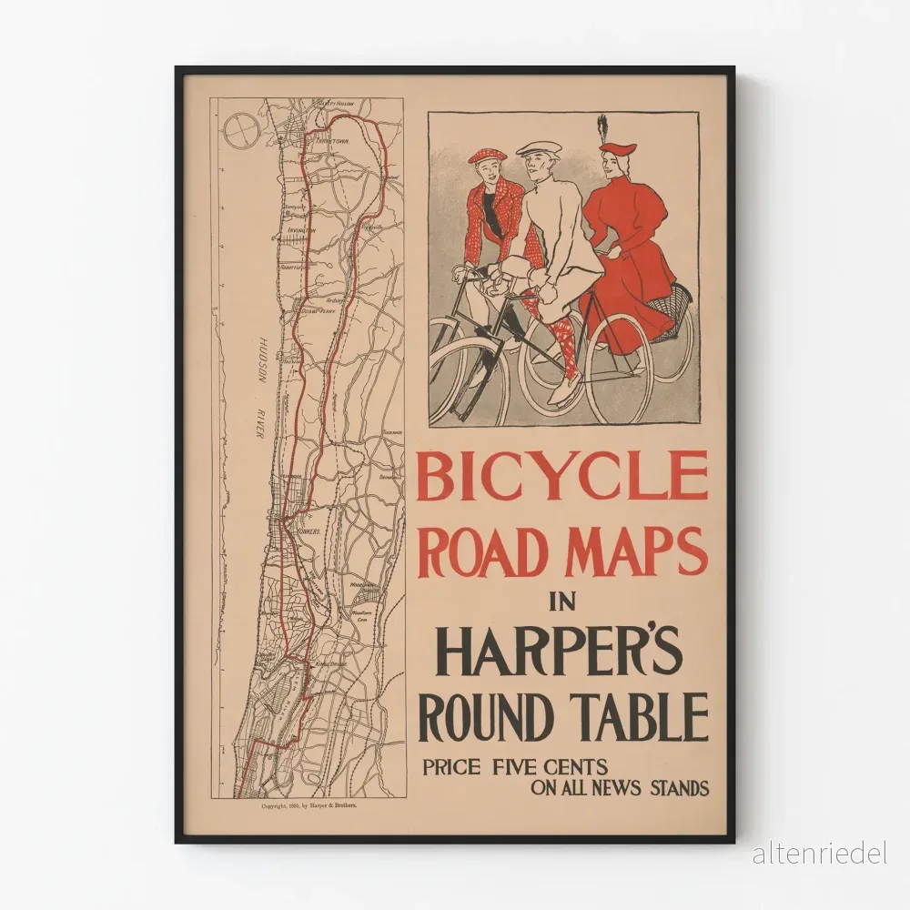 Vintageposter av Harper's Round Table för cykelkarta