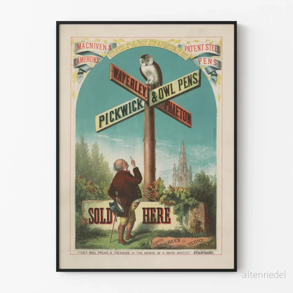 Vintageposter Macniven & Cameron - Stiliserad reklam för stålfjädrar
