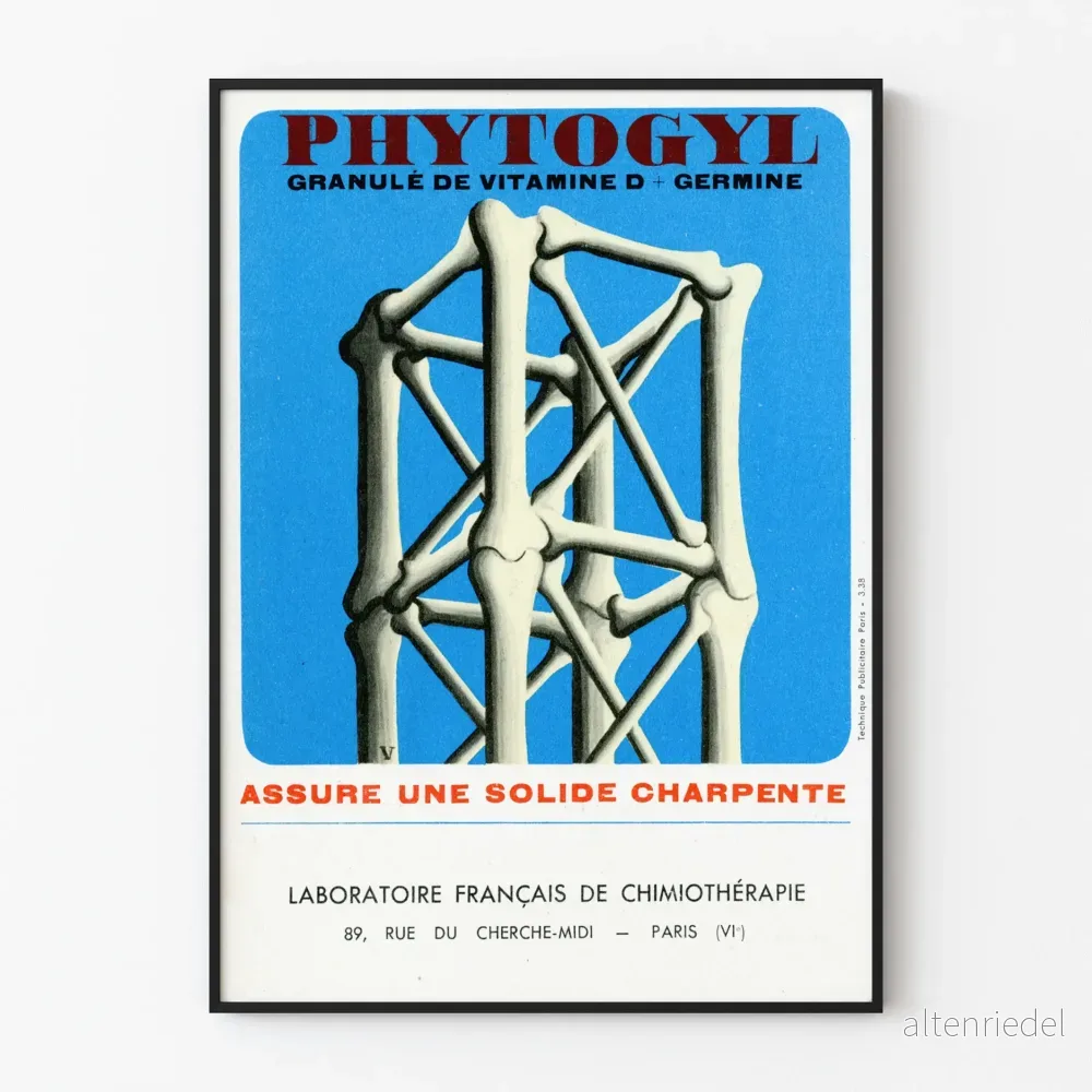 Vintageposter Phytogyl vitamin D - Hälsoväggdekoration för benstomme