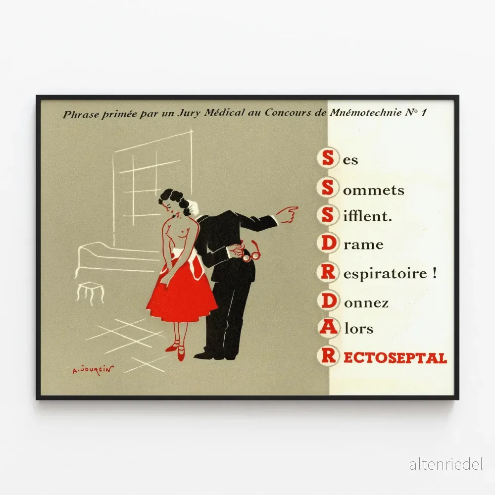 Vintage medicinsk poster - Minneshjälp för rektoseptal minnesmärke