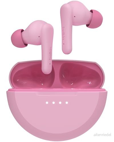 Belkin SoundForm Nano 2 Bluetooth hörlurar för barn med inbyggd mikrofon, 28 tim. batteritid, säker volym på 85 dB, IPX5 vattentålighet, Rosa 745883878116