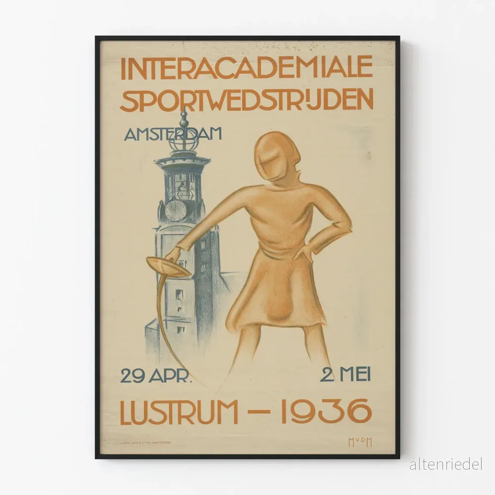 Vintage sporttävling poster Amsterdam 1936