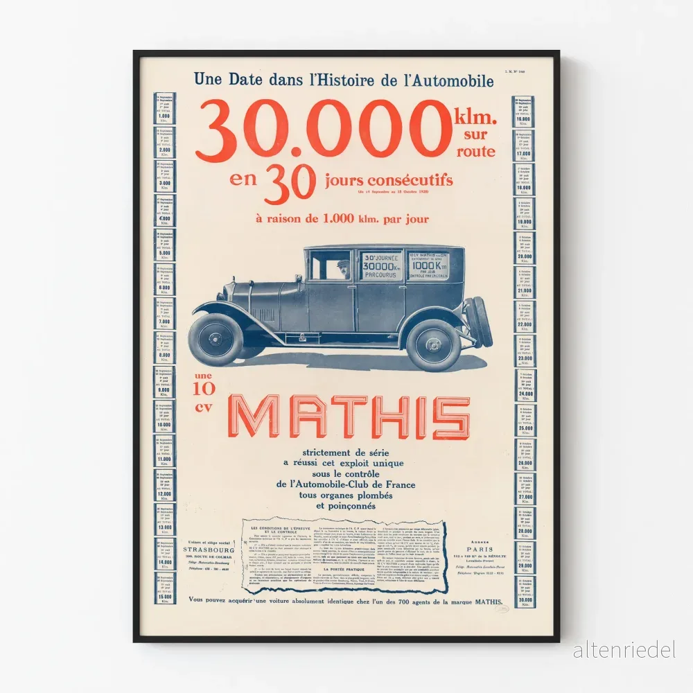 Vintageposter Mathis 30 000 km på 30 dagar – Väggdekoration för bil Vintageposter Mathis 30 000 km på 30 dagar – Väggdekoration för bil