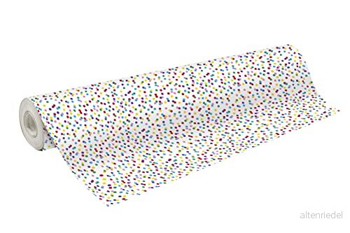 Clairefontaine 211942C Une Bobine De Papier Cadeau Alliance 60g Dimensions : 50x0,70m Motif Pois Multicolores, Fond Blanc Emballage Cadeau, Spéciale Grande Longueur, 3329682119426
