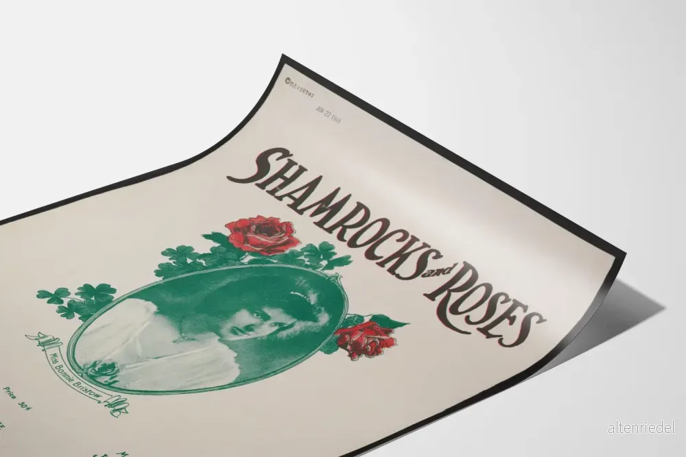 Vintageposter med fyrklöver och rosor med porträtt och blomstermotiv - Bild 3