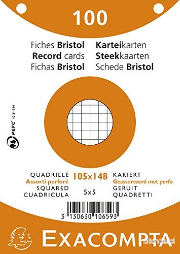 Exacompta Ref 10658E 100 indexkort 5x5 perforerade filmförpackade kompatibla med bläckstråleskrivare, laser och kopiatorer format 148 x 210 mm olika färger 3130630106586