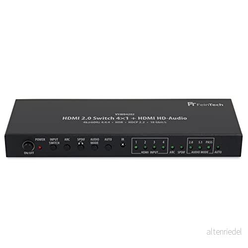 FeinTech VSW04202 HDMI 2.0 omkopplare 4x1 HD ljuddelare, Svart 4026423960703