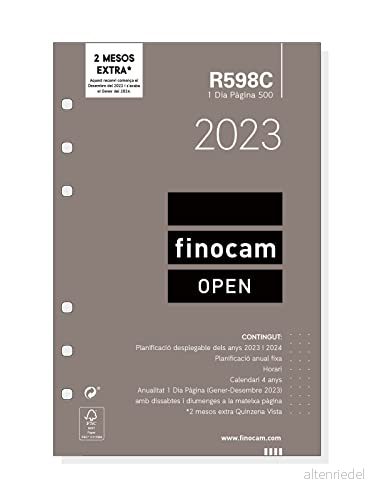 Finocam Årlig ersättning 2023 öppen 1 dag sida januari december (12 månader) katalanska R598C, flerfärgad, OPEN500 117x181 mm, 711900023 8422952343677