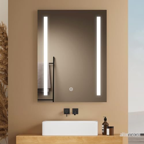 EMKE LED-badrumsspegel 60 x 80 cm med touch-brytare + anti-dimma, kallt vitt ljus väggspegel 9331889809486