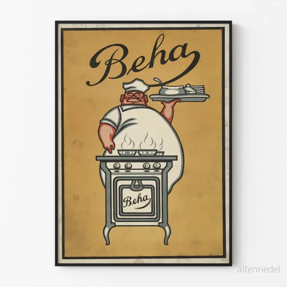 Vintageposter Beha dekorativ med kock och spis